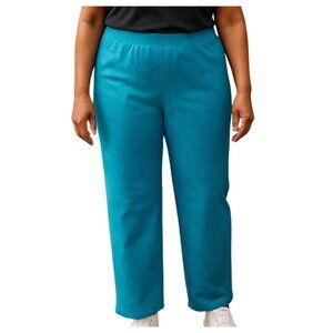 Hanes Aqua Blue Elastic Waist Pull On Open Leg Sweat Knit Pants Size Large